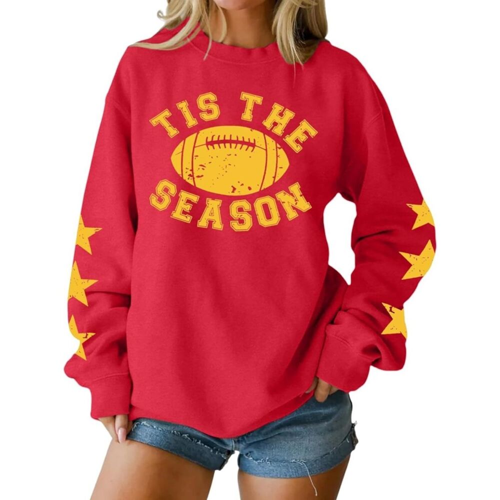 New Red Graphic 'Tis‎ The Season' Football Sweatshirt